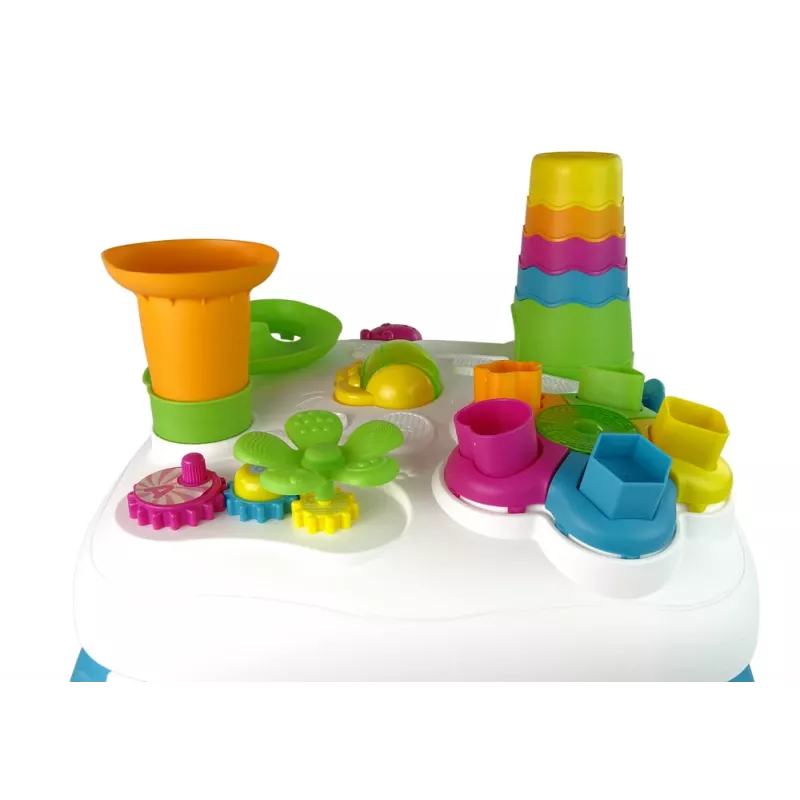LEAN TOYS Interaktyvus edukacinis stalas su kamuoliukų rūšiuokle ir čiuožykla mėlynas