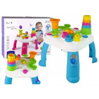 LEAN TOYS Interaktyvus edukacinis stalas su kamuoliukų rūšiuokle ir čiuožykla mėlynas