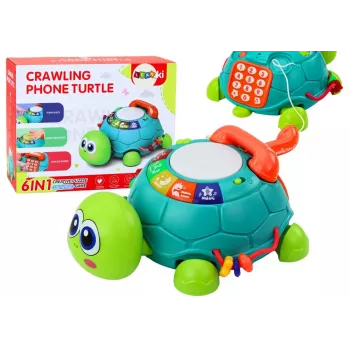 LEAN TOYS Interaktyvus edukacinis vėžlio telefonas 6in1 su šviesomis ir garsais, žalias