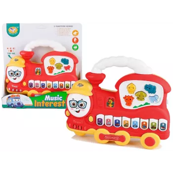 LEAN TOYS interaktyvus pianino garso lokomotyvas „Gyvūnų ir transporto garsai bei melodijos“ raudonas