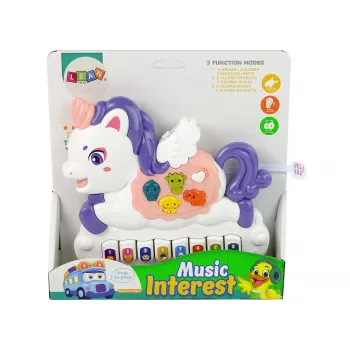 LEAN TOYS interaktyvus pianinas Vienaragis su gyvūnų garsais ir melodijomis, baltas