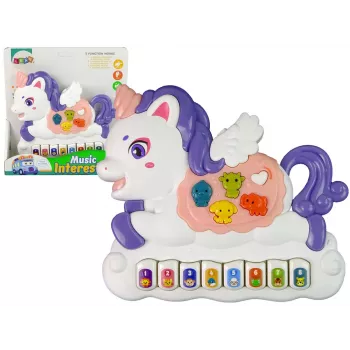 LEAN TOYS interaktyvus pianinas Vienaragis su gyvūnų garsais ir melodijomis, baltas