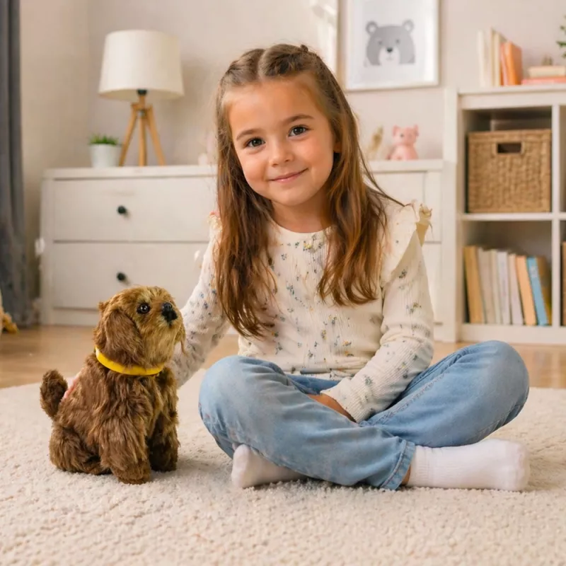 LEAN TOYS Interaktyvus minkštas šuo su švelniu kailiu – glostykite galvą ir mokykitės funkcijų