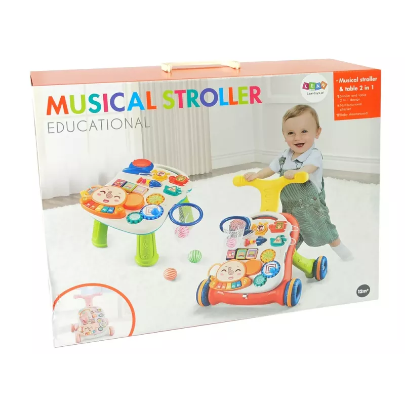 LEAN TOYS Interaktyvus stūmiklis-vaikštynė stalas 2in1 Pink