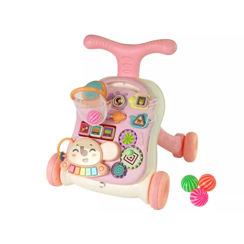 LEAN TOYS Interaktyvus stūmiklis-vaikštynė stalas 2in1 Pink