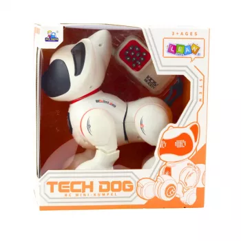 LEAN TOYS interaktyvus robotas šuo su nuotolinio valdymo pultu, šviesos ir garso efektai, baltos ir oranžinės spalvos