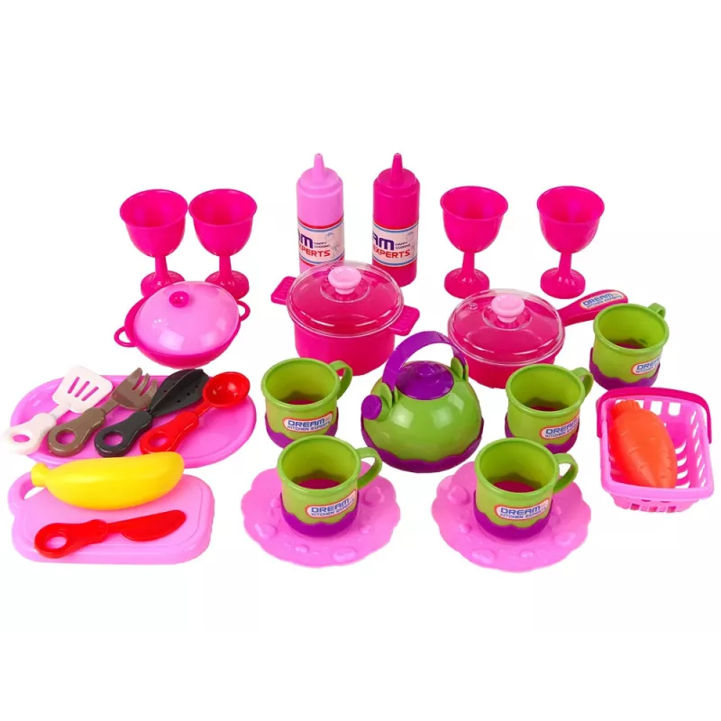 LEAN TOYS Virtuvės rinkinys 31 elementas su indais ir laikymo krepšiu