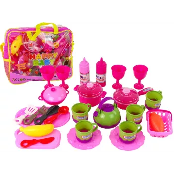 LEAN TOYS Virtuvės rinkinys 31 elementas su indais ir laikymo krepšiu