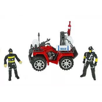 LEAN TOYS Didysis gaisrinės komplektas su gaisriniu automobiliu, figūrėlėmis ir šalmu