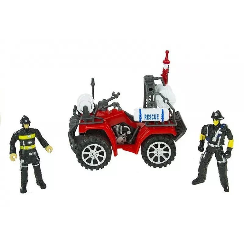 LEAN TOYS Didysis gaisrinės komplektas su gaisriniu automobiliu, figūrėlėmis ir šalmu