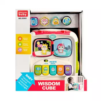 LEAN TOYS didelis daugiafunkcis edukacinis kubas su pianinu, rūšiuokliu ir būgnu – interaktyvus 6 pusių žaislas su šviesomis, garsais, karoliukų labirintu ir formų rūšiuokliu