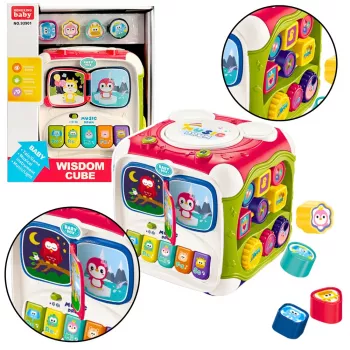 LEAN TOYS didelis daugiafunkcis edukacinis kubas su pianinu, rūšiuokliu ir būgnu – interaktyvus 6 pusių žaislas su šviesomis, garsais, karoliukų labirintu ir formų rūšiuokliu