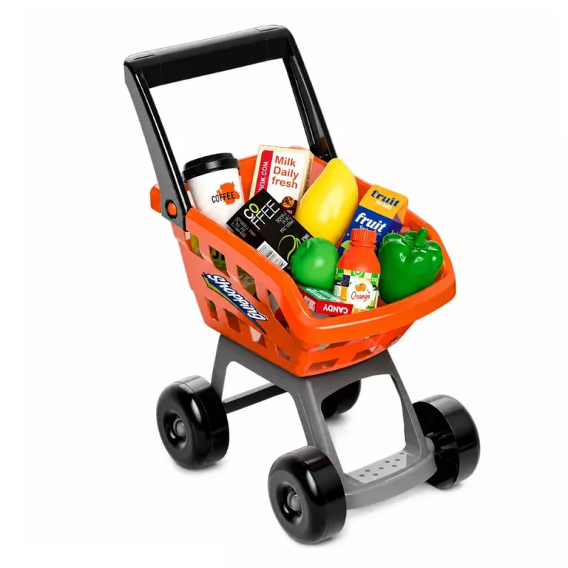 LEAN TOYS Didelis prekybos centro kasos aparato ir vežimėlio rinkinys – 60 dalių su šviesomis, garsais ir aksesuarais, vaidmenų žaidimui vaikams nuo 3 m.
