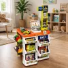 LEAN TOYS Didelis prekybos centro kasos aparato ir vežimėlio rinkinys – 60 dalių su šviesomis, garsais ir aksesuarais, vaidmenų žaidimui vaikams nuo 3 m.