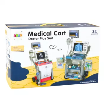 LEAN TOYS Little Doctor's Set Medical Cart X-Ray ECG Lights Blue 16 pcs