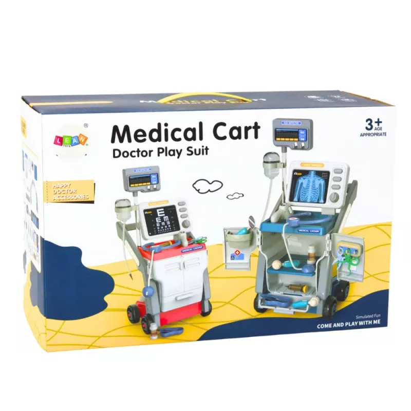 LEAN TOYS Little Doctor's Set Medical Cart X-Ray ECG Lights Pink 16 vnt.