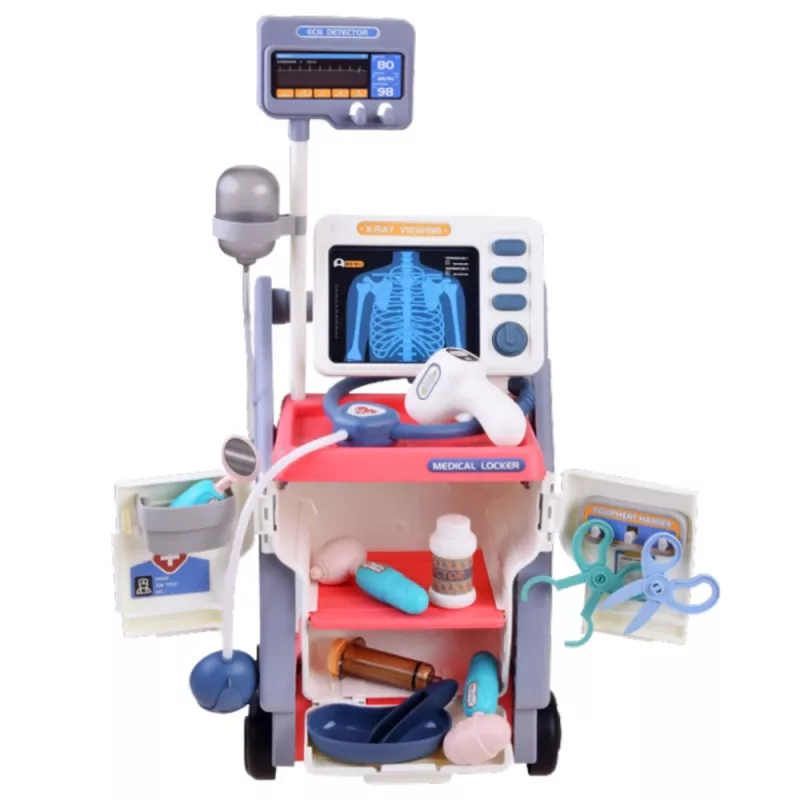LEAN TOYS Little Doctor's Set Medical Cart X-Ray ECG Lights Pink 16 vnt.