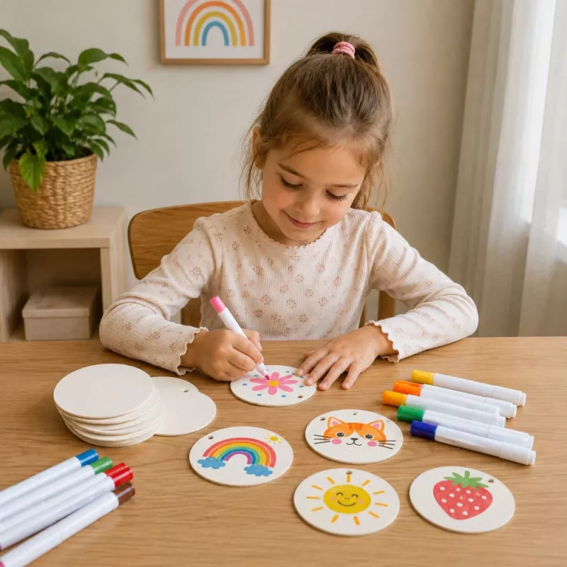LEAN TOYS Magic 3D piešimo popieriaus DIY medienos plaušo diskai, 20 vnt., 6 cm
