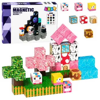 LEAN TOYS Magnetiniai statybos blokeliai, 50 dalių rinkinys – 3D pikselių vienaragio kubeliai, ABS plastikas, kūrybinis konstravimo žaislas