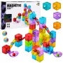 LEAN TOYS Magnetiniai statybiniai blokeliai 60 vnt. – spalvotas kubelių ir kamuoliuko takelio konstravimo rinkinys