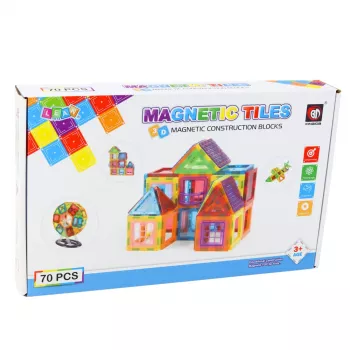 LEAN TOYS Magnetiniai statybos blokeliai, 70 dalių – edukacinis STEM konstravimo rinkinys su stipriais neodimio magnetais, įvairiaspalvis ABS plastikas, saugus ir patvarus vaikams nuo 3 metų