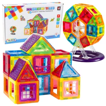 LEAN TOYS Magnetiniai statybos blokeliai, 70 dalių – edukacinis STEM konstravimo rinkinys su stipriais neodimio magnetais, įvairiaspalvis ABS plastikas, saugus ir patvarus vaikams nuo 3 metų