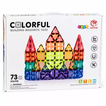 LEAN TOYS Magnetiniai konstrukciniai blokeliai 3D plokštės Kūrybiniai STEM spalvoti 73 vnt.