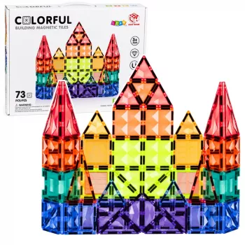 LEAN TOYS Magnetiniai konstrukciniai blokeliai 3D plokštės Kūrybiniai STEM spalvoti 73 vnt.