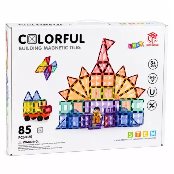 LEAN TOYS Magnetic Construction Blocks 3D Panels Creative STEM Colorful 85 vnt.
