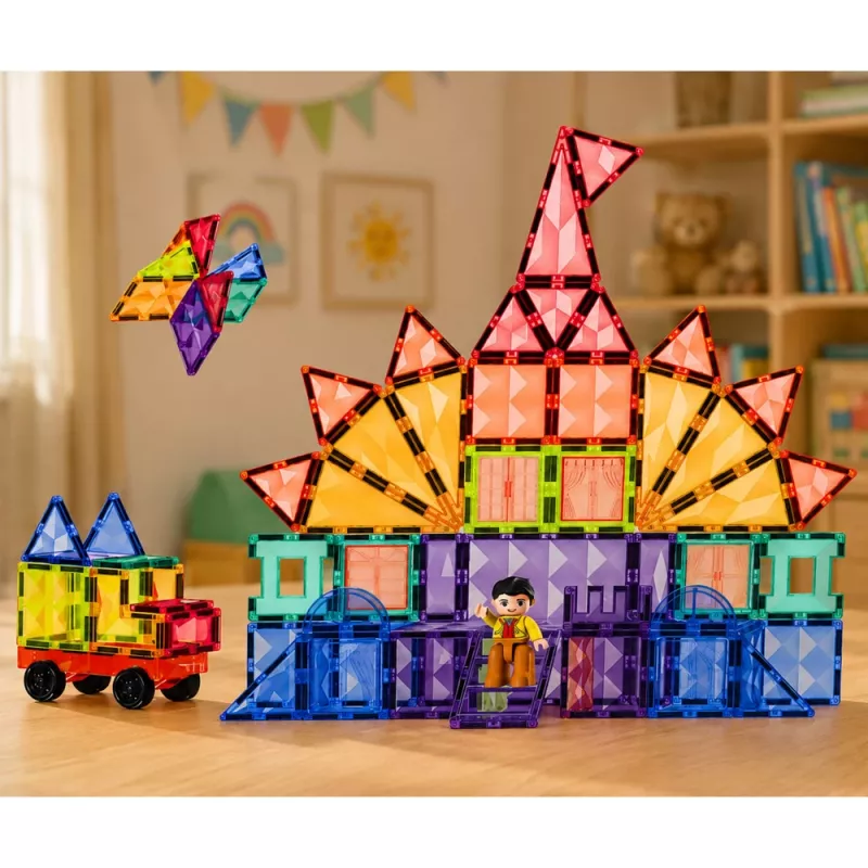LEAN TOYS Magnetic Construction Blocks 3D Panels Creative STEM Colorful 85 vnt.