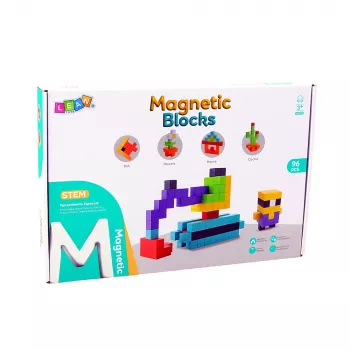 LEAN TOYS Magnetic Construction Blocks Cubes 3D Blocks Colorful 96 vnt.