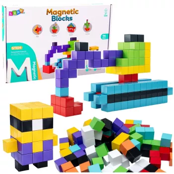 LEAN TOYS Magnetic Construction Blocks Cubes 3D Blocks Colorful 96 vnt.