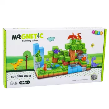 LEAN TOYS Magnetiniai konstrukcijos blokeliai Cubes Square World 3D, 114 dalių