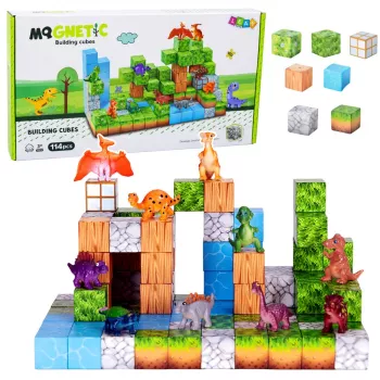 LEAN TOYS Magnetiniai konstrukcijos blokeliai Cubes Square World 3D, 114 dalių