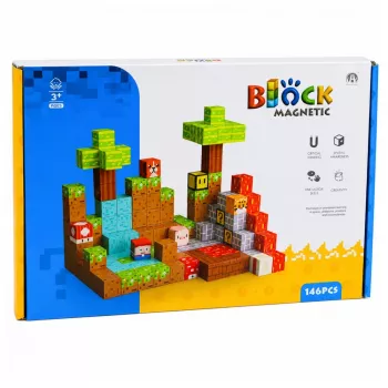 LEAN TOYS Magnetic Construction Blocks Pixel World spalvoti kubeliai, 146 vnt.