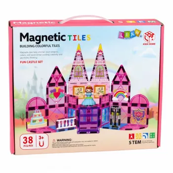 LEAN TOYS Magnetiniai konstruktoriaus blokeliai Princess Castle Pink 38 vnt.