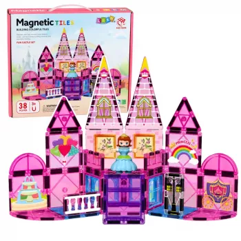 LEAN TOYS Magnetiniai konstruktoriaus blokeliai Princess Castle Pink 38 vnt.