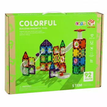 LEAN TOYS Magnetinių konstrukcinių blokelių rinkinys su kamuoliukais ir dinozaurais – 92 dalys