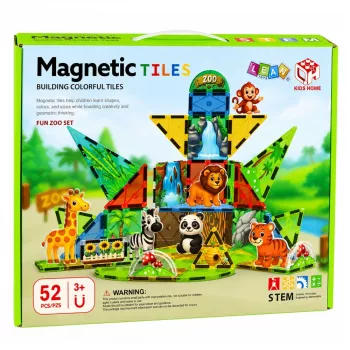 LEAN TOYS Magnetiniai konstruktoriai Laukiniai gyvūnai Džiunglių ZOO 52 vnt.