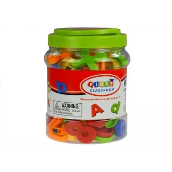 LEAN TOYS Magnetinės raidės ir skaičiai stiklainyje – 78 vnt. abėcėlės ir matematikos rinkinys vaikams nuo 3 m.