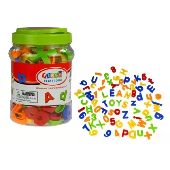 LEAN TOYS Magnetinės raidės ir skaičiai stiklainyje – 78 vnt. abėcėlės ir matematikos rinkinys vaikams nuo 3 m.