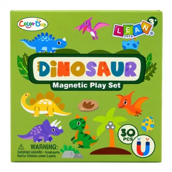 LEAN TOYS Magnetinė knygelė su dėlionėmis Dinozaurai, 30 spalvotų magnetų