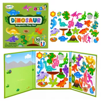 LEAN TOYS Magnetinė knygelė su dėlionėmis Dinozaurai, 30 spalvotų magnetų