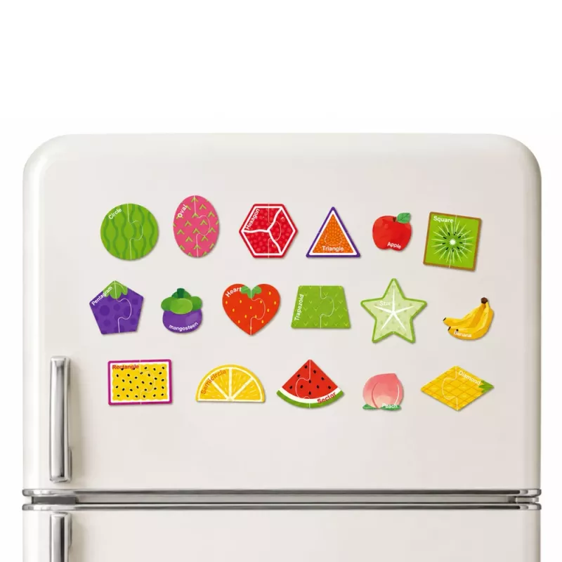 LEAN TOYS Magnetic Puzzle Learning Fruits 30 dalių – edukaciniai vaisių magnetai lentoms ir šaldytuvams