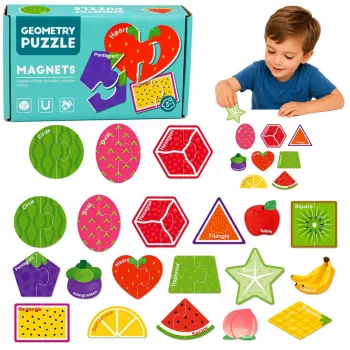 LEAN TOYS Magnetic Puzzle Learning Fruits 30 dalių – edukaciniai vaisių magnetai lentoms ir šaldytuvams