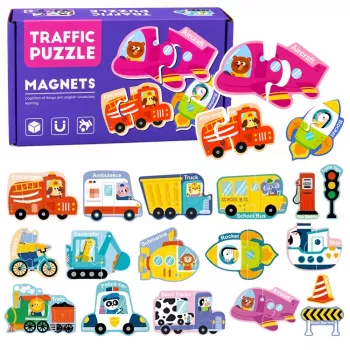 LEAN TOYS Magnetinė dėlionė Transporto priemonės, 30 dalių
