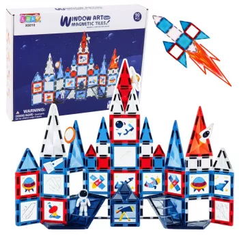 LEAN TOYS Magnetiniai kosminiai langai konstrukciniai blokeliai 90 vnt. – ABS plastiko STEM rinkinys