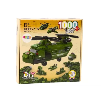LEAN TOYS Karinis sraigtasparnio blokų rinkinys Military Green 1000 vnt