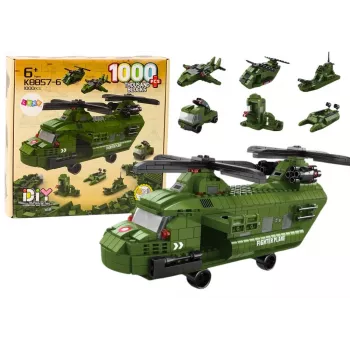 LEAN TOYS Karinis sraigtasparnio blokų rinkinys Military Green 1000 vnt