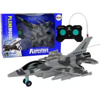 LEAN TOYS Military Jet Fighter Remote Controlled RC Airplane Gray Lights